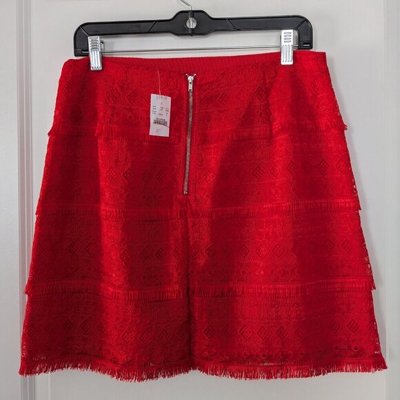 J. Crew Mini Skirt Size 6 Red Fringe Tiered Lace Exposed Zip Crochet Overlay NWT - Picture 9 of 15